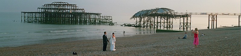 bride and groom on beach